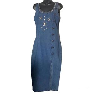 Vintage🧚‍♀️Junior Jean Los Angeles Gold Studded Denim Button Up Dress Size M